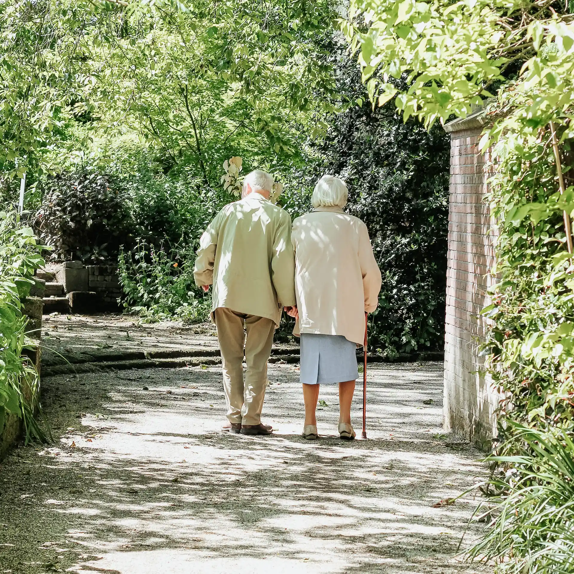 Elderly couple walking